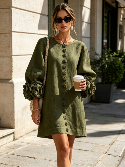 Corabelle | Puff Sleeve Linen Mini Dress