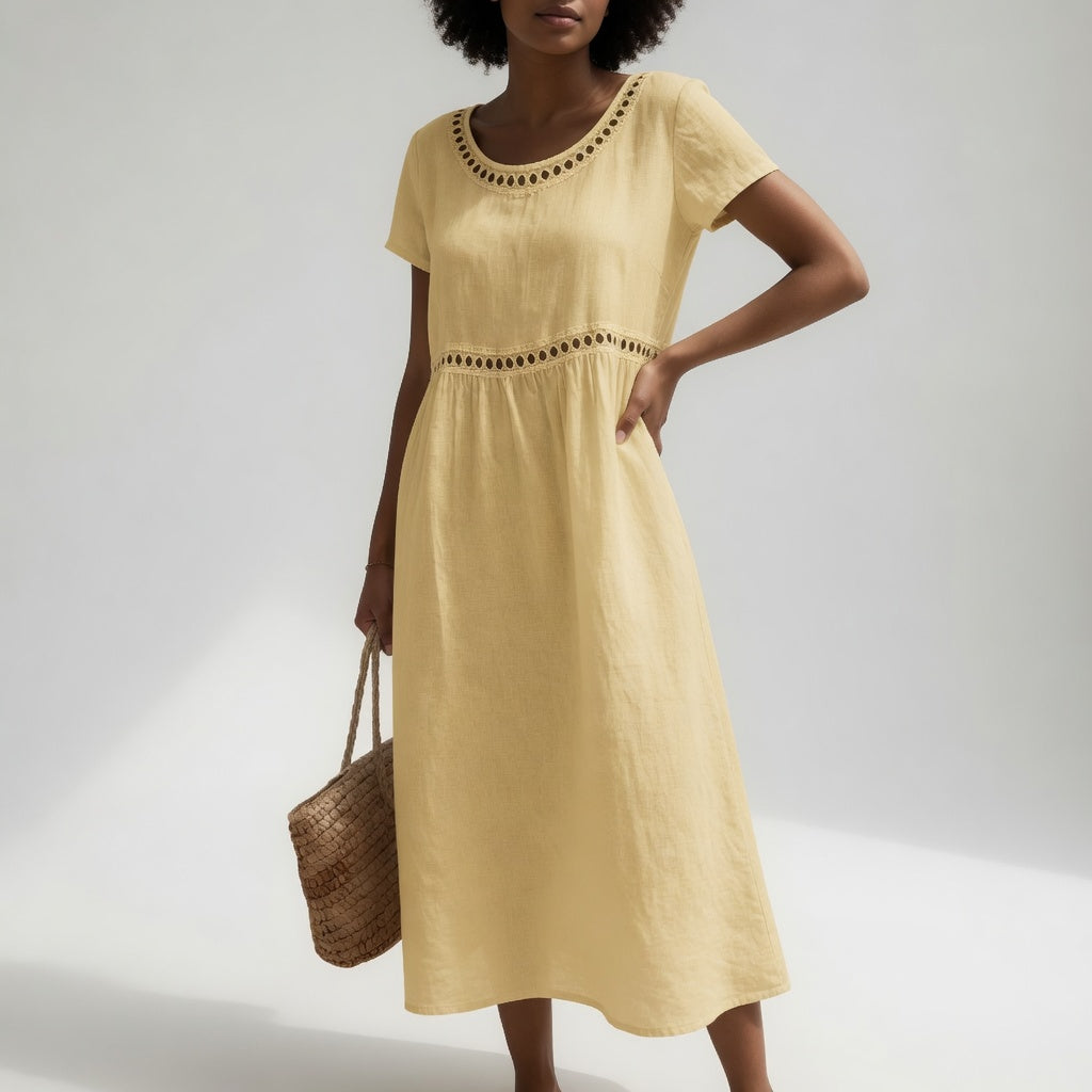 Linnea | Elegant Cutwork Detail Midi Dress