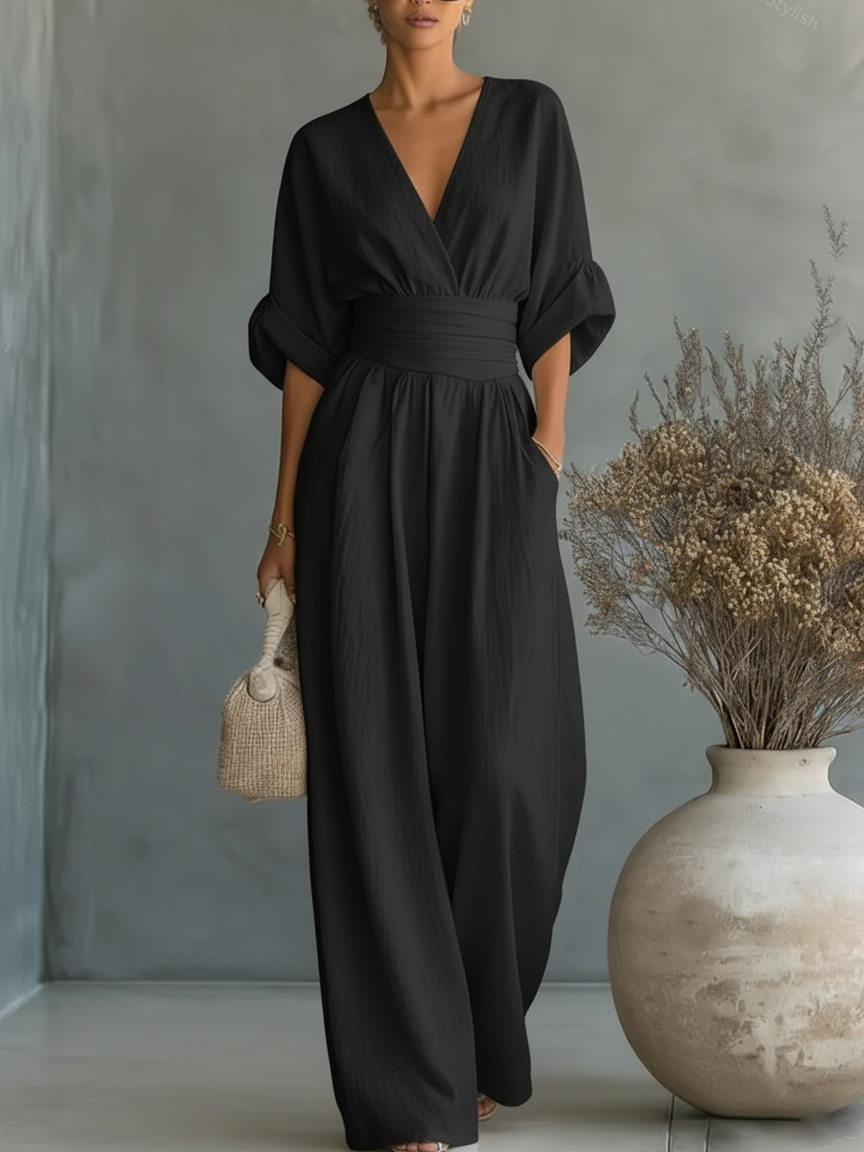 Alessara | Draped Waist Wide Leg Jumpsuit