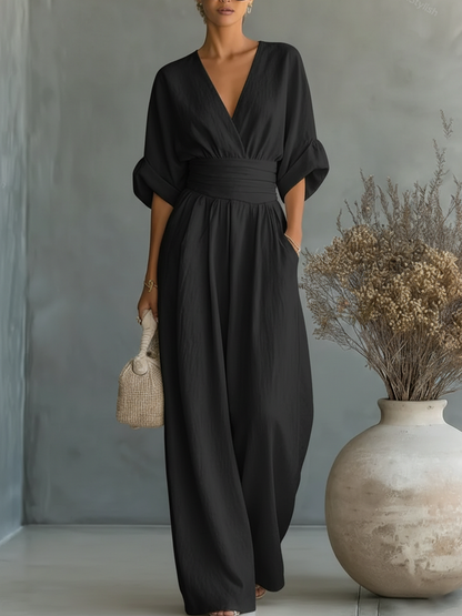 Alessara | Draped Waist Wide Leg Jumpsuit