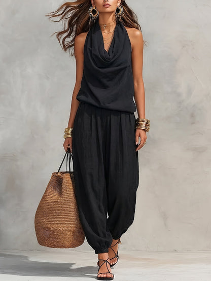 Nerine | Draped Halter Harem Jumpsuit