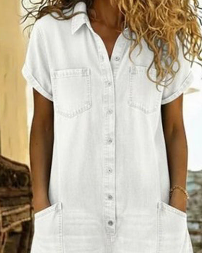 Calvessia | Rolled Sleeve Denim Utility Romper