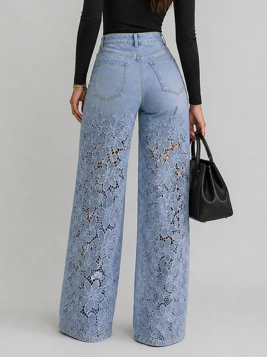 Rosavelle | Floral Cutwork Wide Leg Jeans