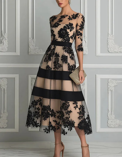 Arianell | Elegant Floral Lace Midi Dress