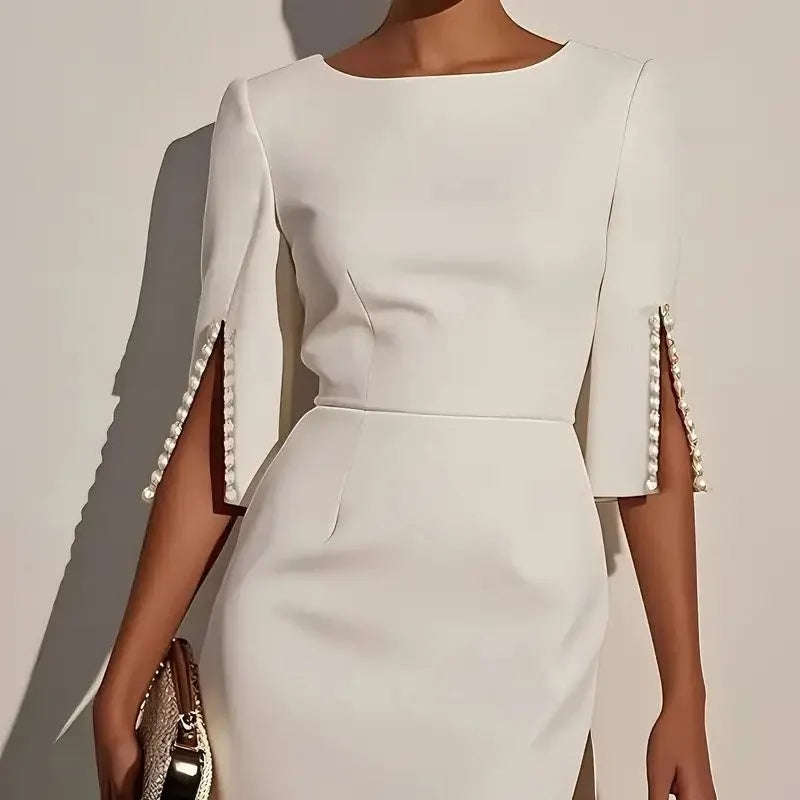 Delphira | Sophisticated Split Sleeve Midi Dress