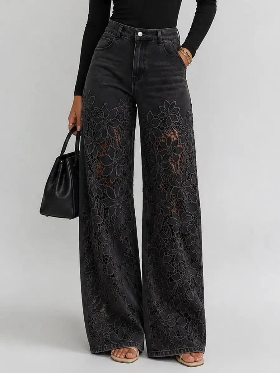 Rosavelle | Floral Cutwork Wide Leg Jeans