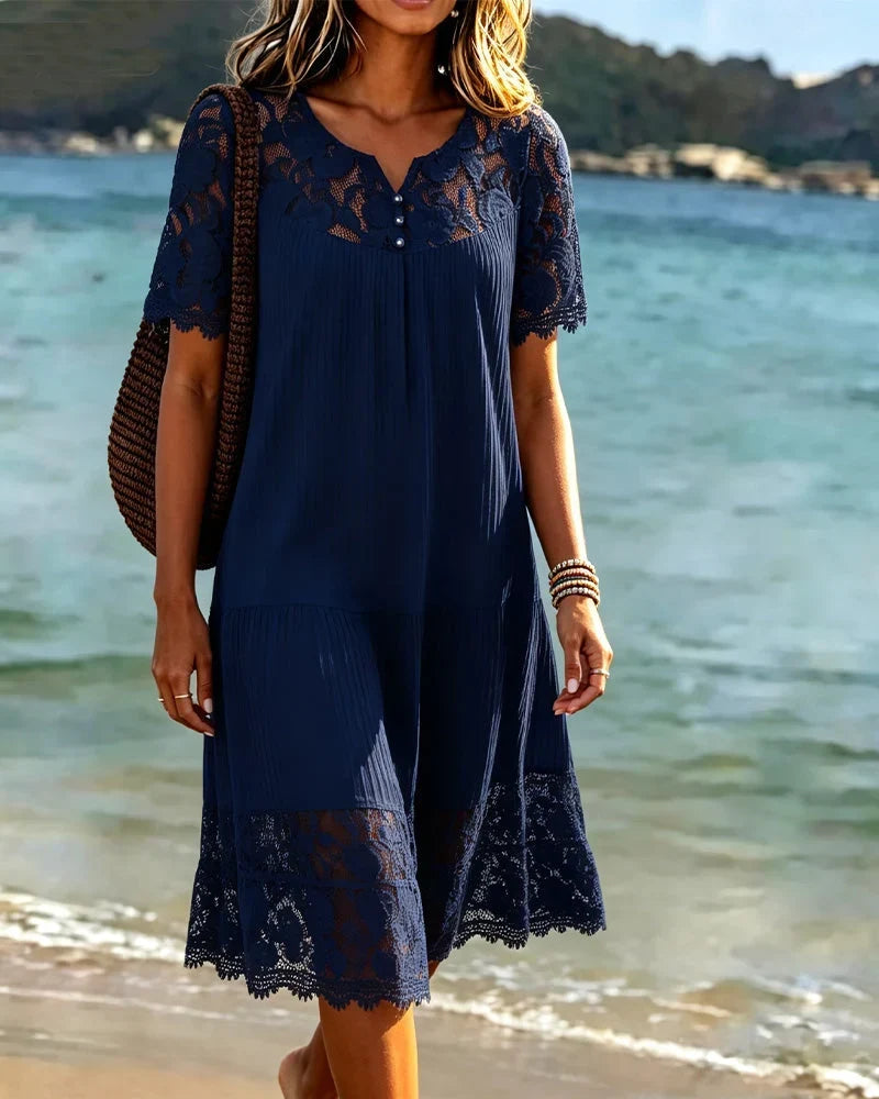 Orlina | Breezy Crochet Panel Summer Dress