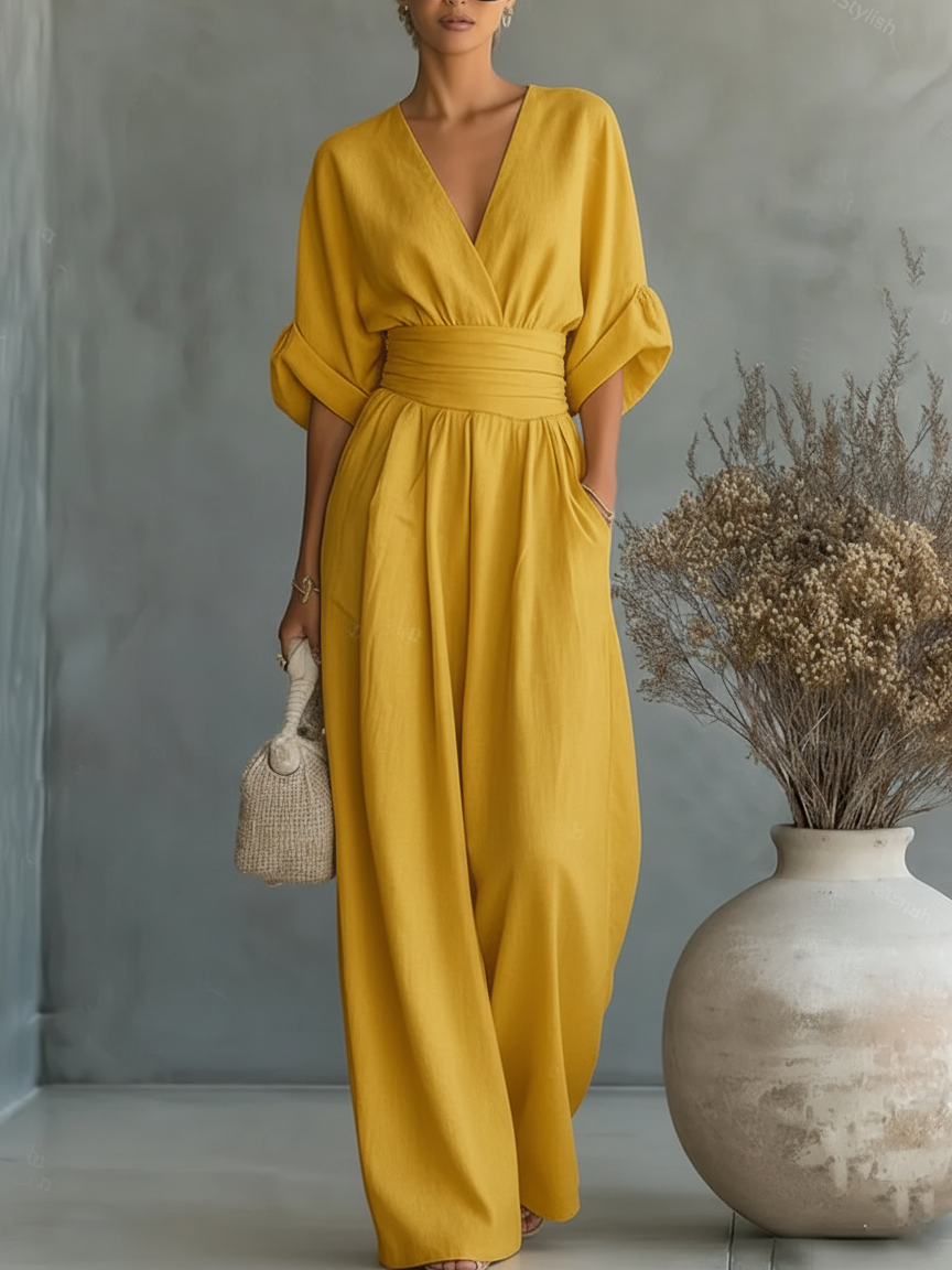 Alessara | Draped Waist Wide Leg Jumpsuit