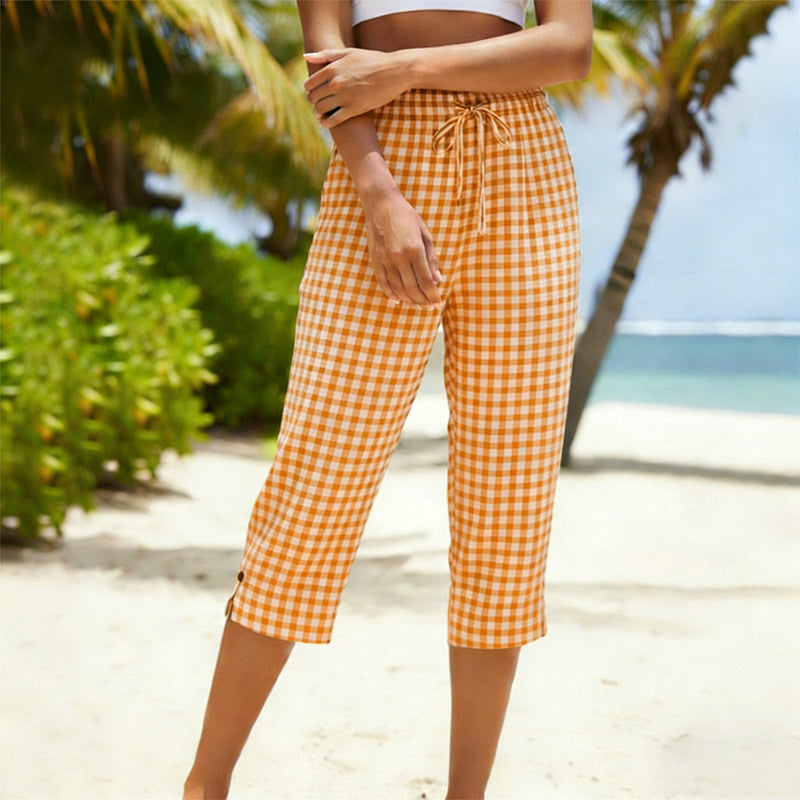 Aubriette | Gingham Drawstring Capri Trousers