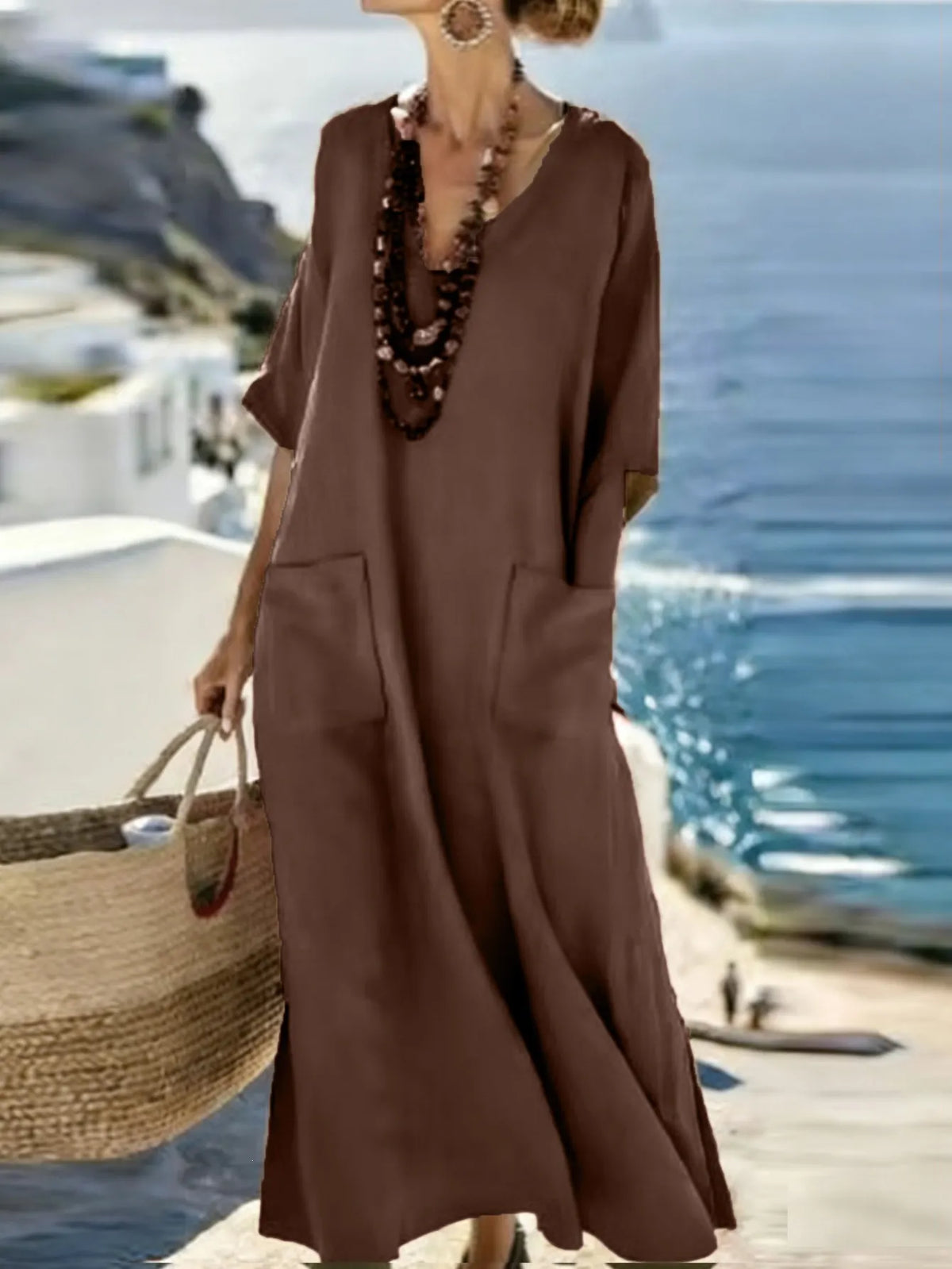 Avenique | Oversized Linen Blend Maxi Dress