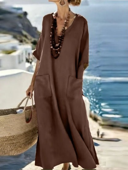 Avenique | Oversized Linen Blend Maxi Dress
