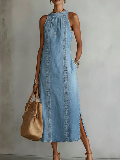 Ivanna | Sleeveless Chambray Midi Dress