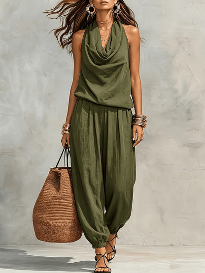 Nerine | Draped Halter Harem Jumpsuit