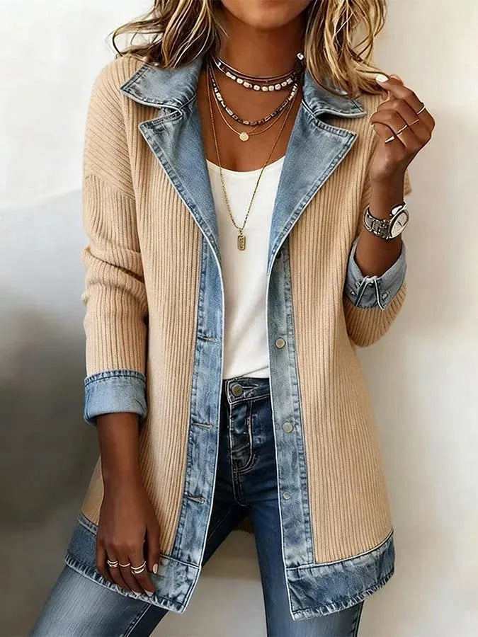 Solmira | Denim Detail Long Knit Cardigan