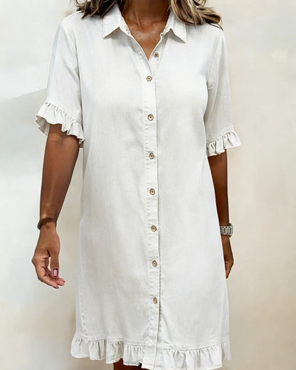 Solvienne | Ruffle Sleeve Button Denim Dress