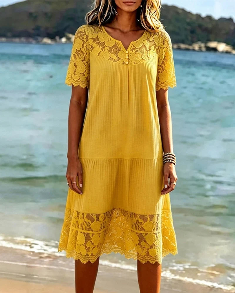 Orlina | Breezy Crochet Panel Summer Dress