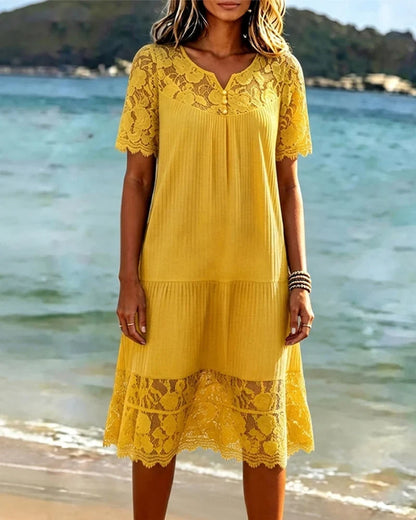 Orlina | Breezy Crochet Panel Summer Dress