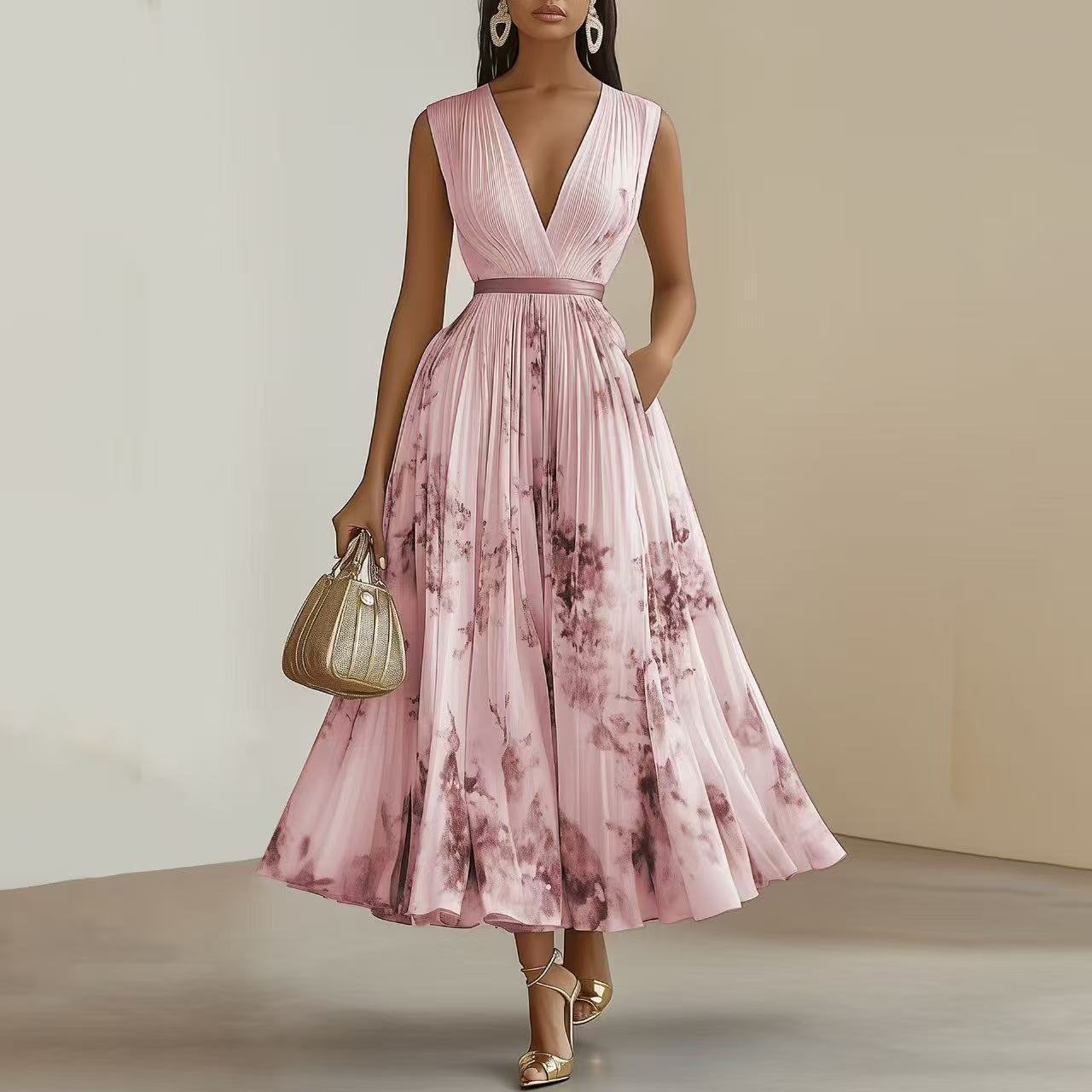 Evelisse | Watercolor Pleated Midi Dress