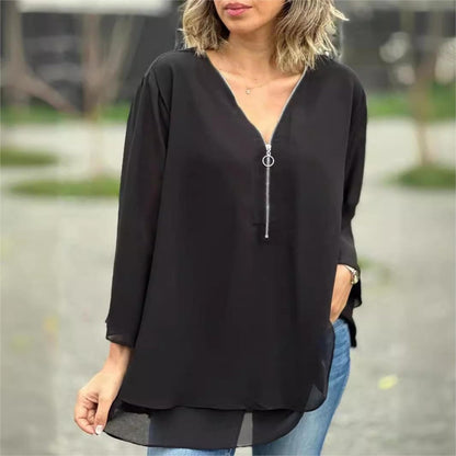 Delavine | Relaxed Zip Neck Blouse