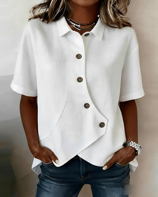 Tavellise | Asymmetrical Button Front Casual Blouse