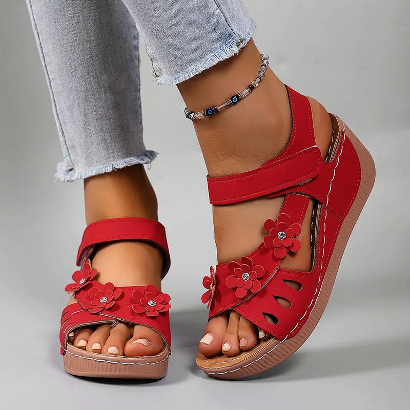 Sorienne | Adjustable Floral Wedge Sandals