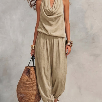 Nerine | Draped Halter Harem Jumpsuit