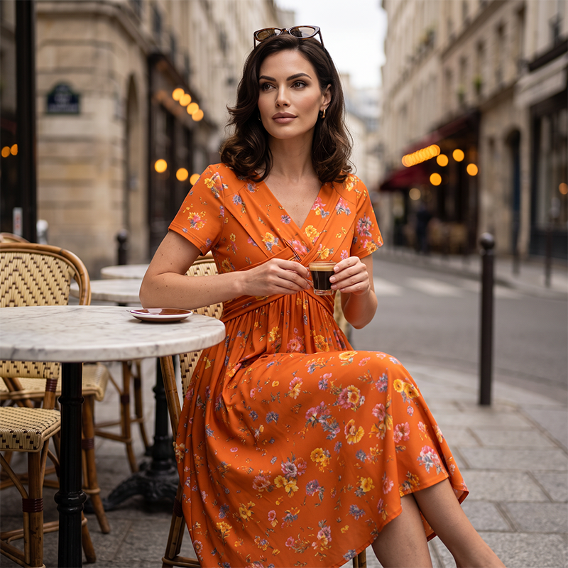 Celestria | Graceful Floral Pocket Midi Dress