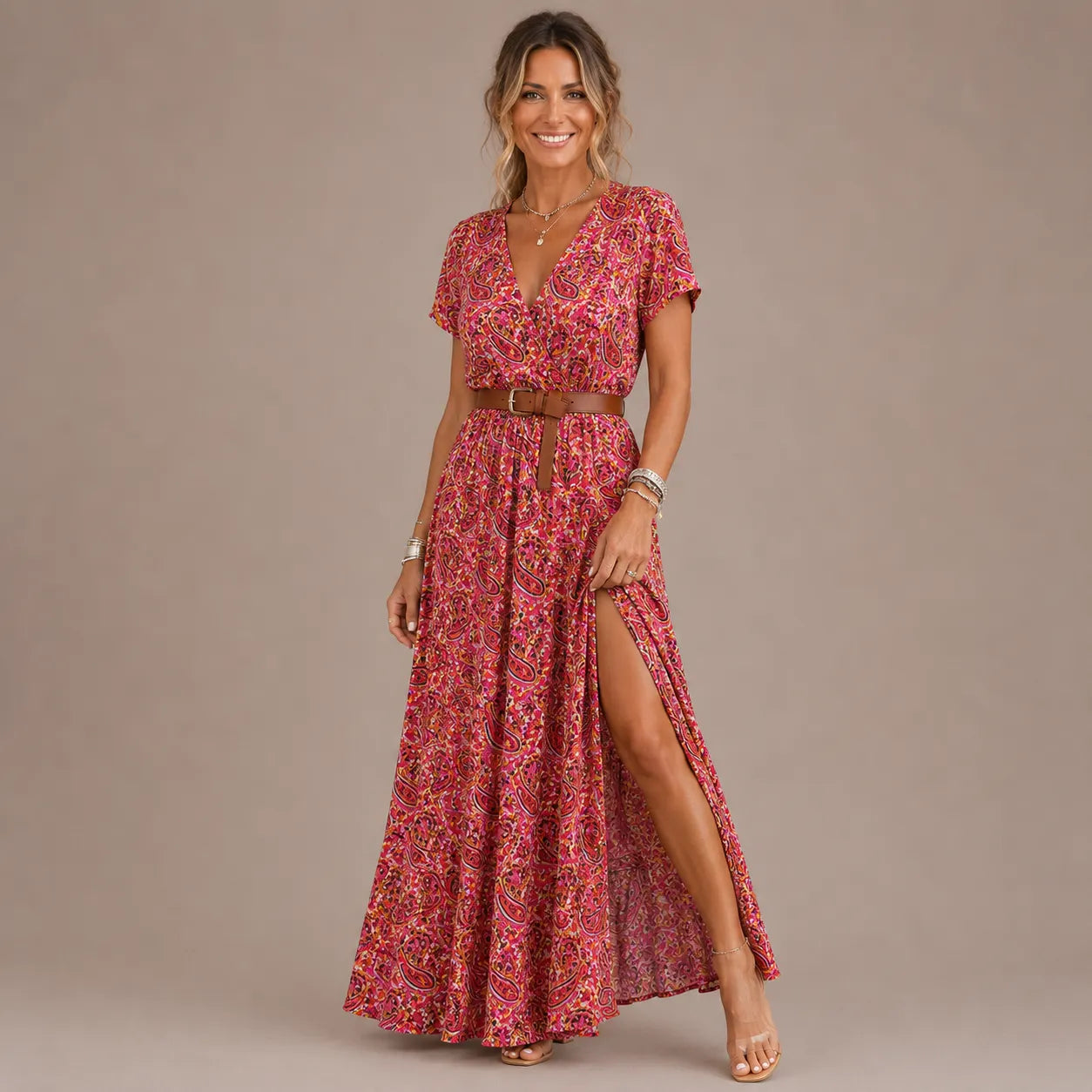 Paisleigh | Belted Paisley Maxi Dress
