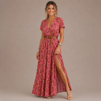Paisleigh | Belted Paisley Maxi Dress