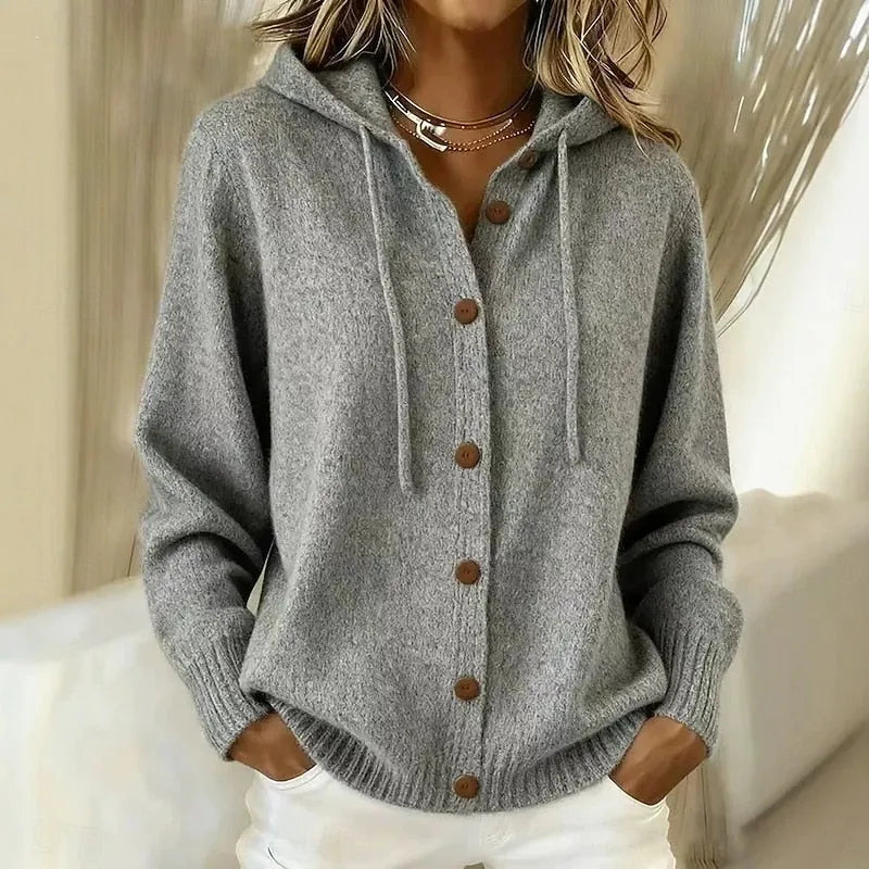 Caverine | Warm Button Knit Hooded Cardigan