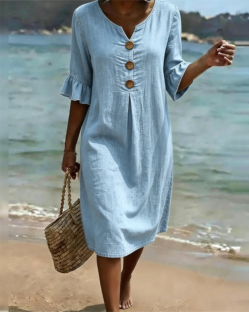 Calviera | Button Detail Denim Midi Dress