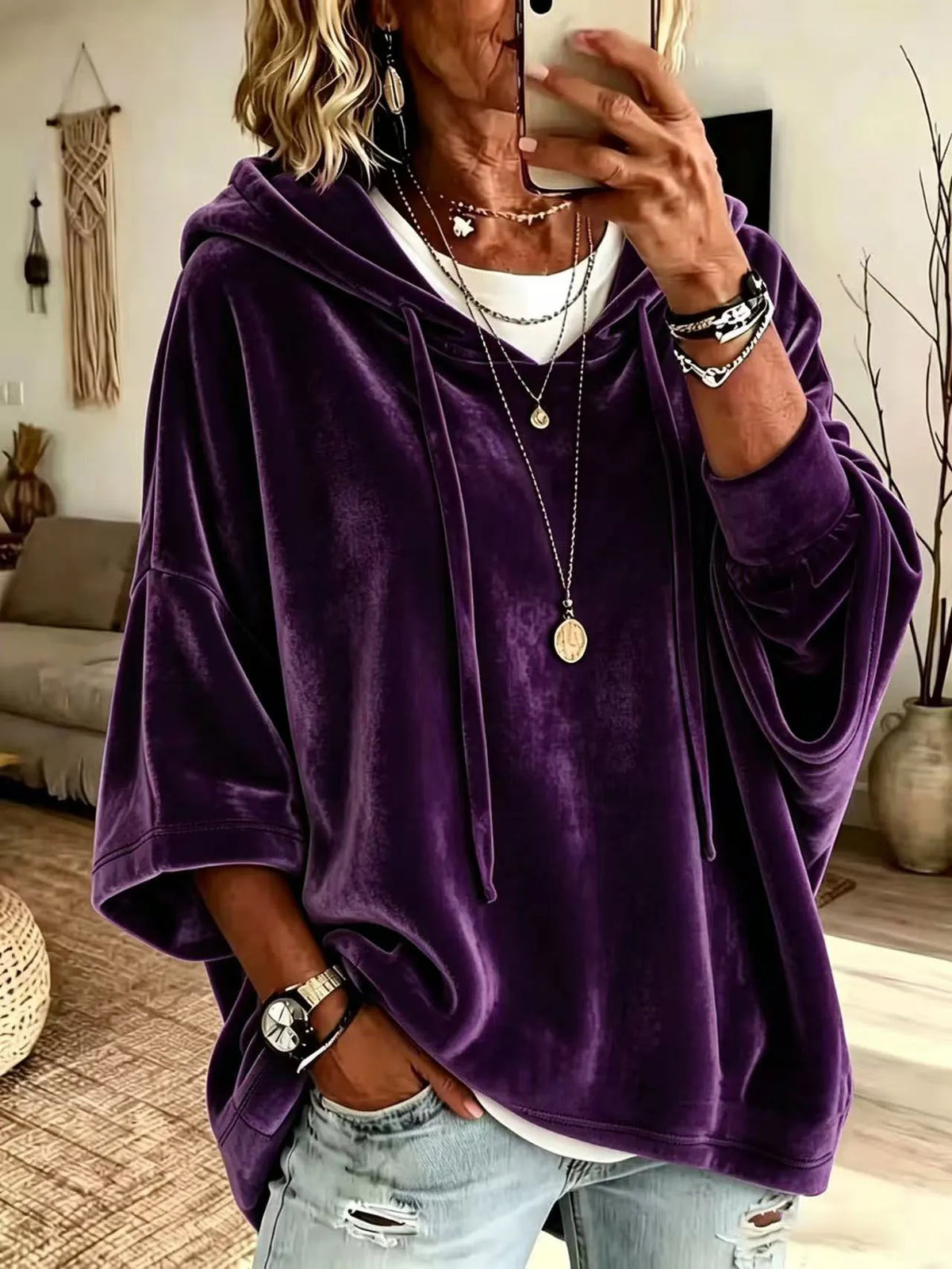 Ismeria | Cozy Velvet Hooded Top