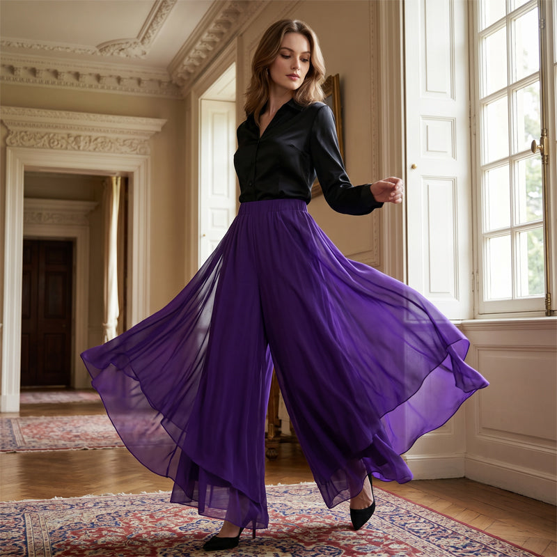 Maristelle | Layered Mesh Wide Leg Trousers