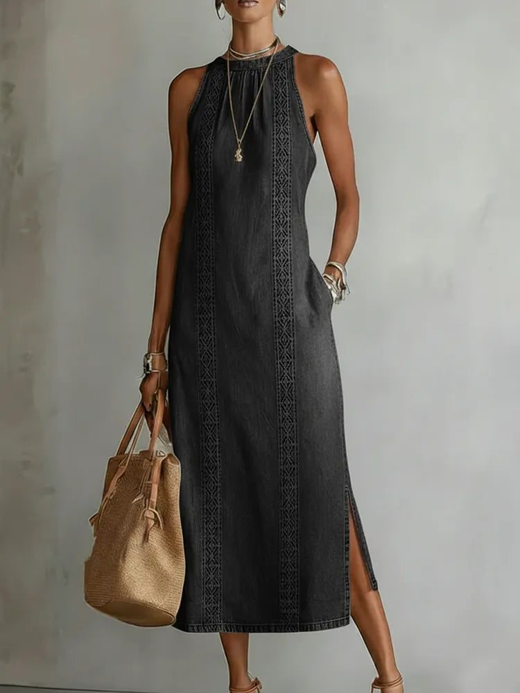 Ivanna | Sleeveless Chambray Midi Dress