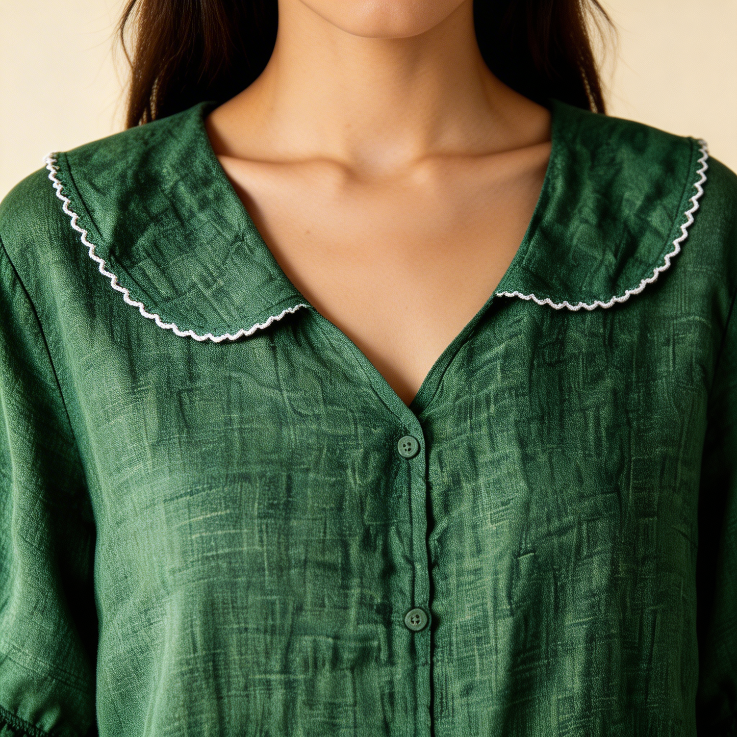 Elarisse | Scalloped Collar Linen Blouse