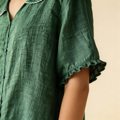 Elarisse | Scalloped Collar Linen Blouse