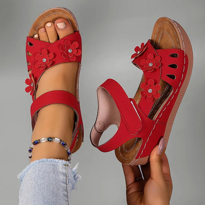Sorienne | Adjustable Floral Wedge Sandals