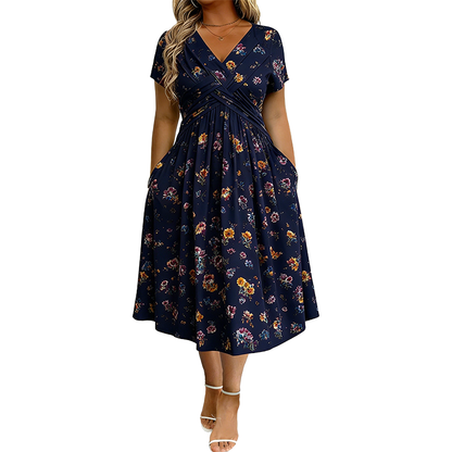 Celestria | Graceful Floral Pocket Midi Dress