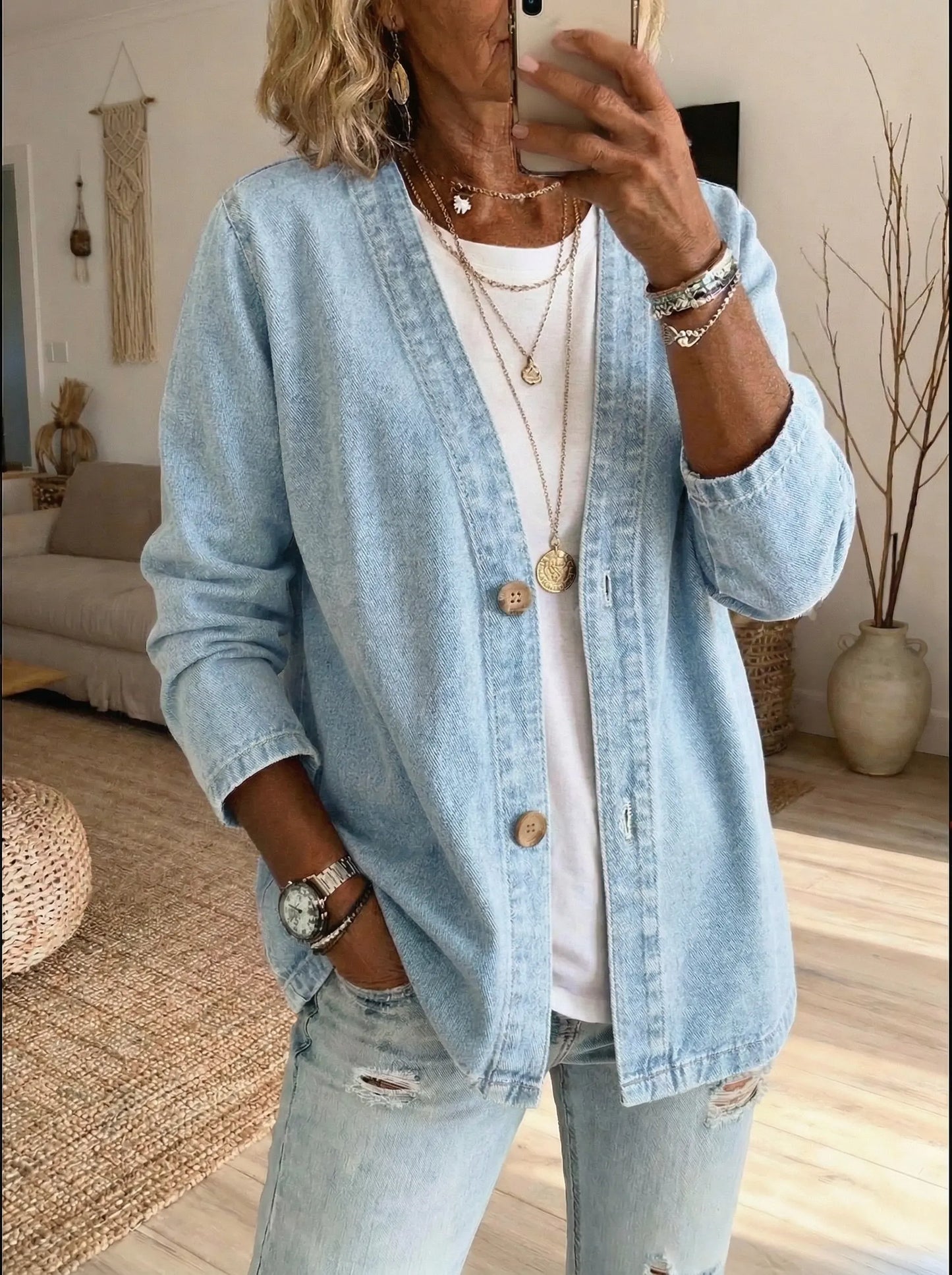 Mallory | Lightweight Washed Denim Cardigan