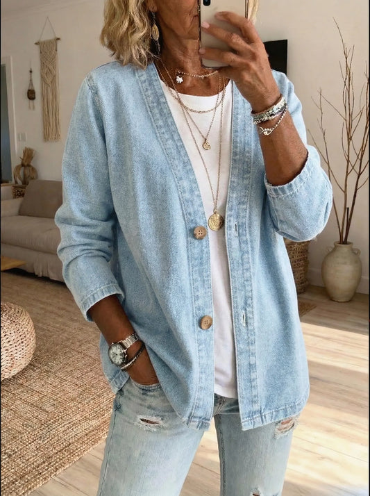 Mallory | Lightweight Washed Denim Cardigan