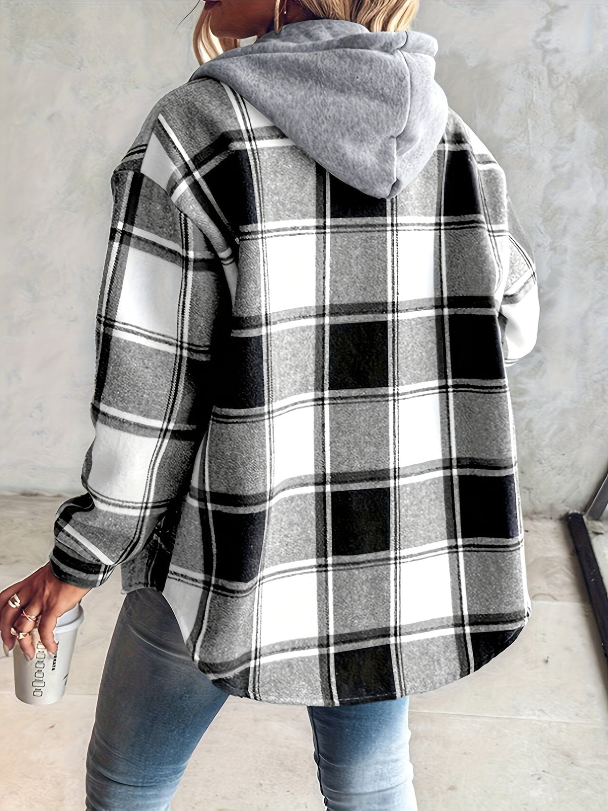 Ruelle | Cozy Plaid Button Hooded Jacket