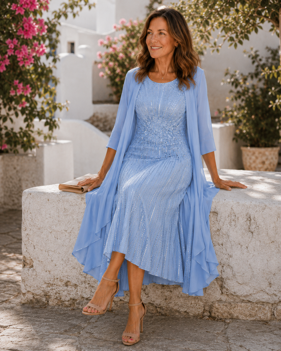 Celandria | Sparkling Chiffon Layer Midi Dress