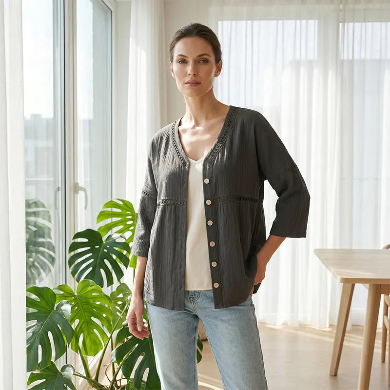 Gwendolyn | Textured V Neck Casual Blouse