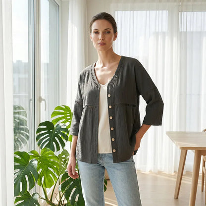 Gwendolyn | Textured V Neck Casual Blouse