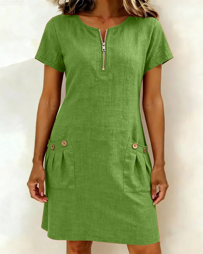 Rosina | Zip Neck Pocket Mini Dress