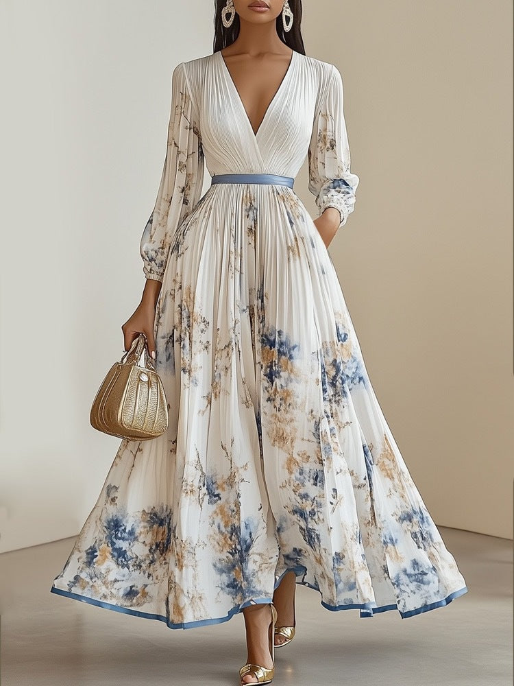 Evelisse | Watercolor Pleated Midi Dress