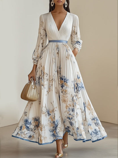 Evelisse | Watercolor Pleated Midi Dress