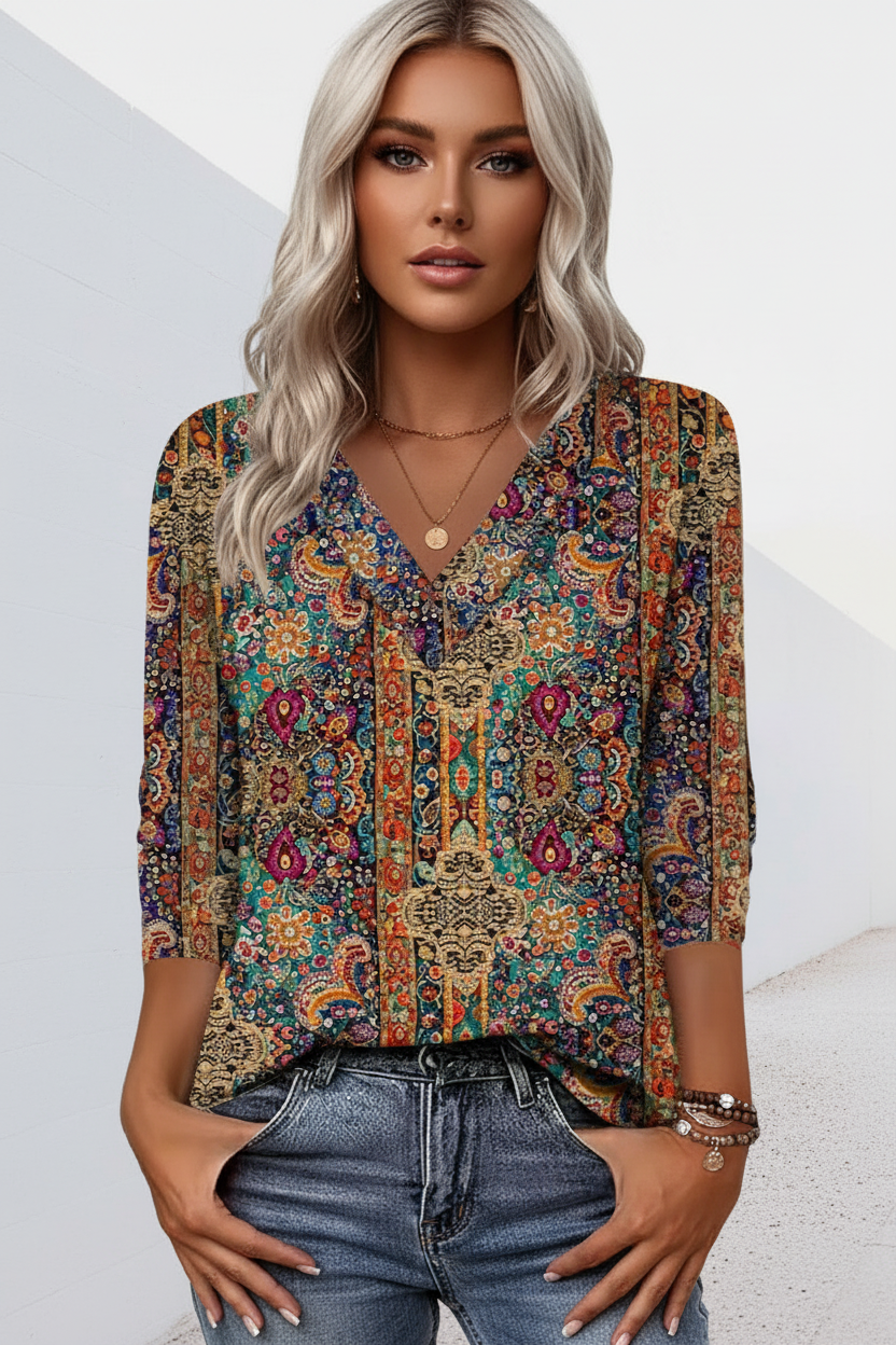Calandra | Ornate Pattern Long Sleeve Blouse