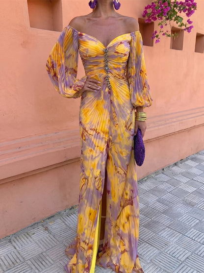 Lioraine | Pleated Watercolor Maxi Dress