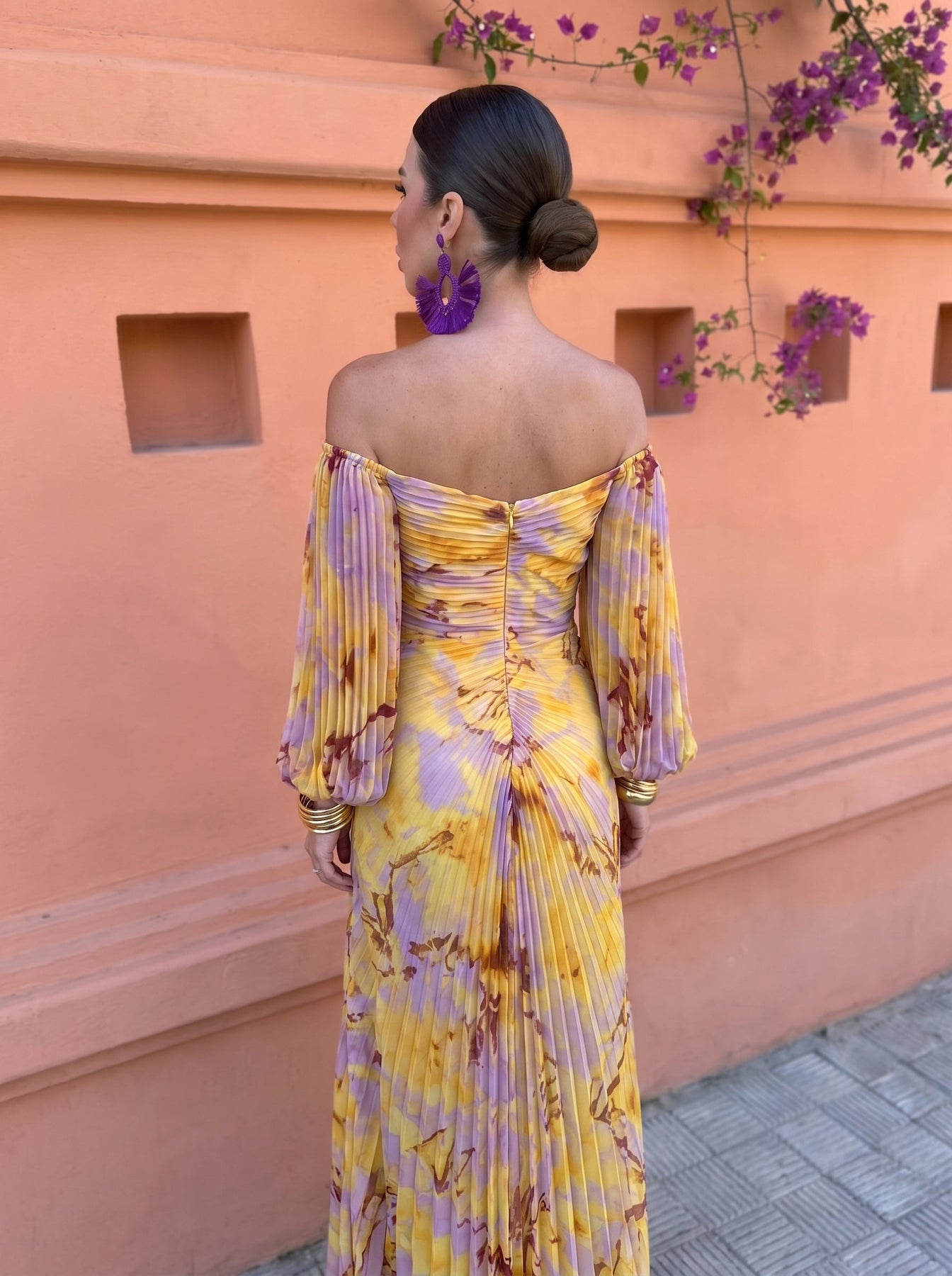 Lioraine | Pleated Watercolor Maxi Dress